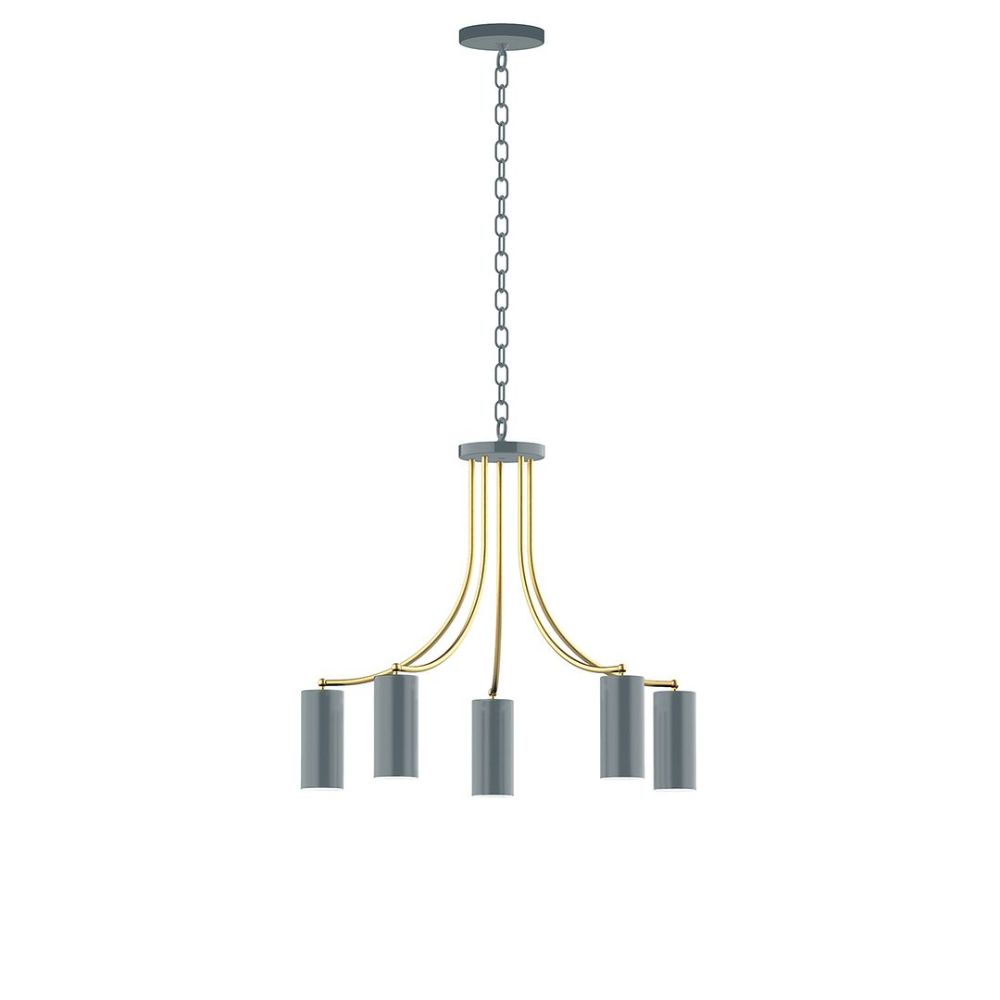 Montclair Lightworks CHN418-40-91-L10 5-Light J-Series Chandelier, Slate Gray with Brushed Brass Accents